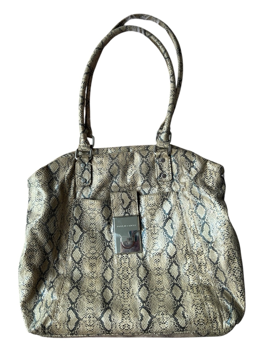 Dana Buchman Beige Snake-Print Shoulder Tote